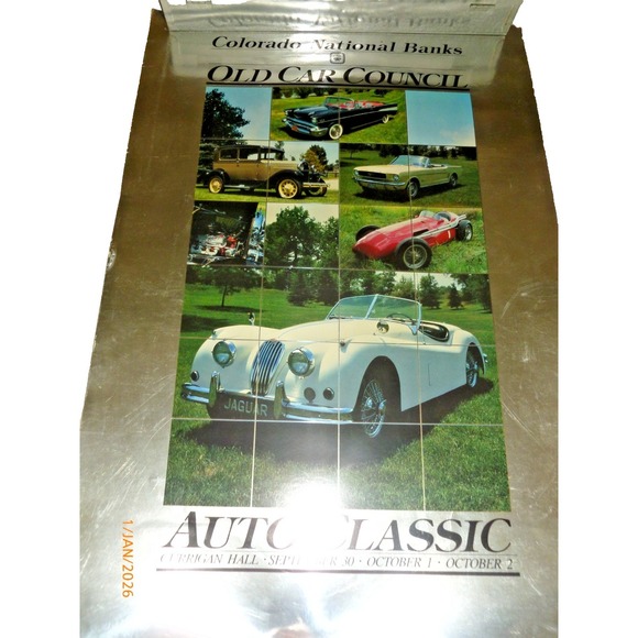 Vintage Colorado National Banks Council Auto Classic Foil Poster Jaguar Car Vtg